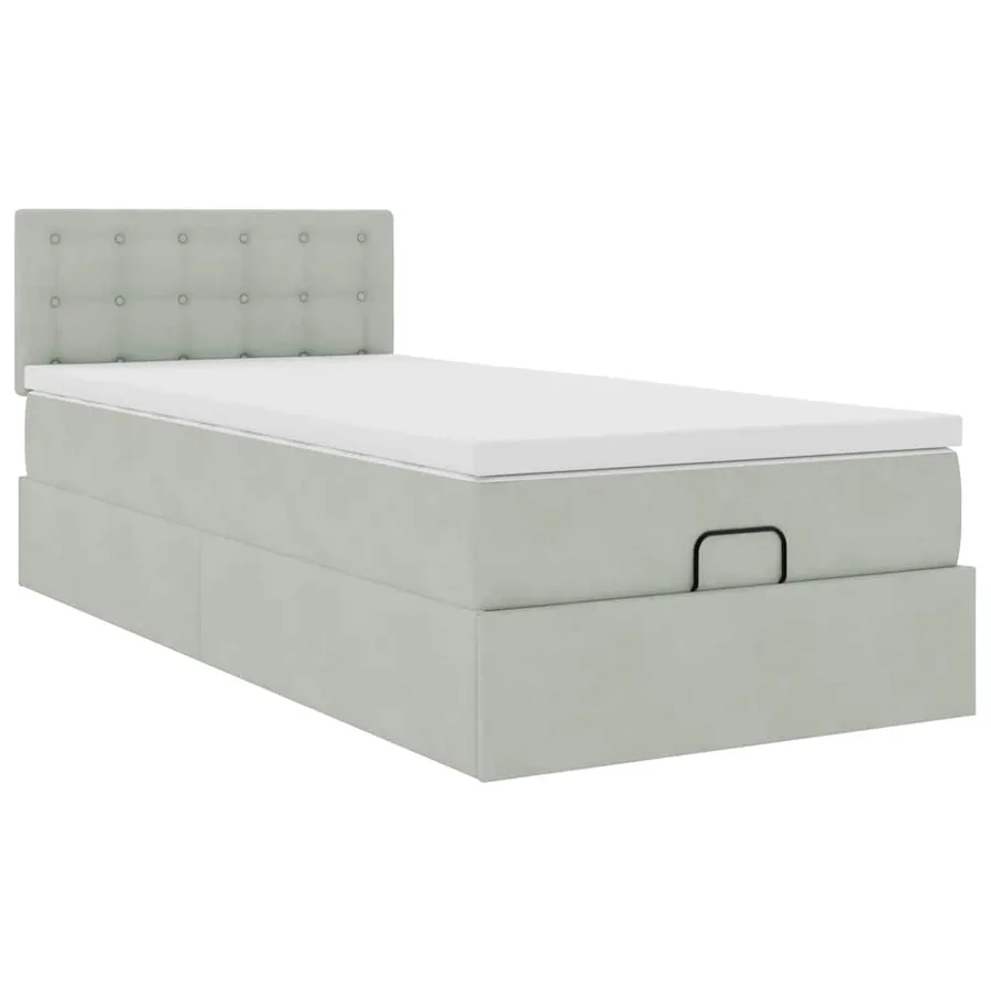 Cadre de lit ottoman et matelas gris clair 100x200 cm velours - 6