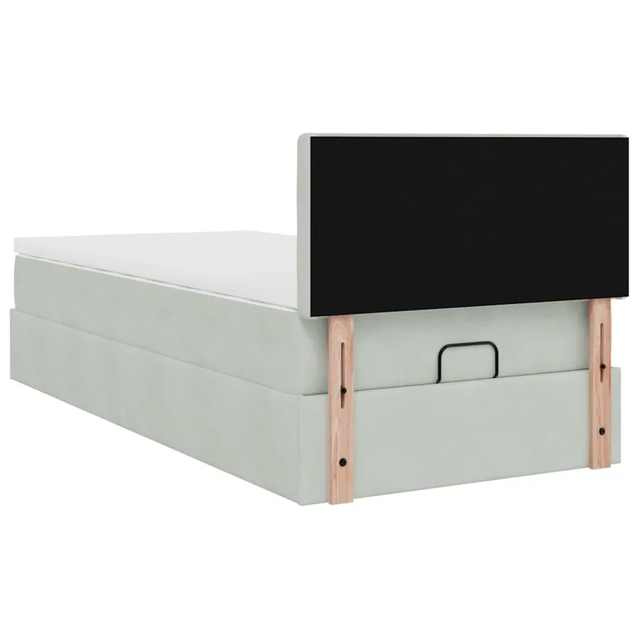 Cadre de lit ottoman et matelas gris clair 100x200 cm velours - 12