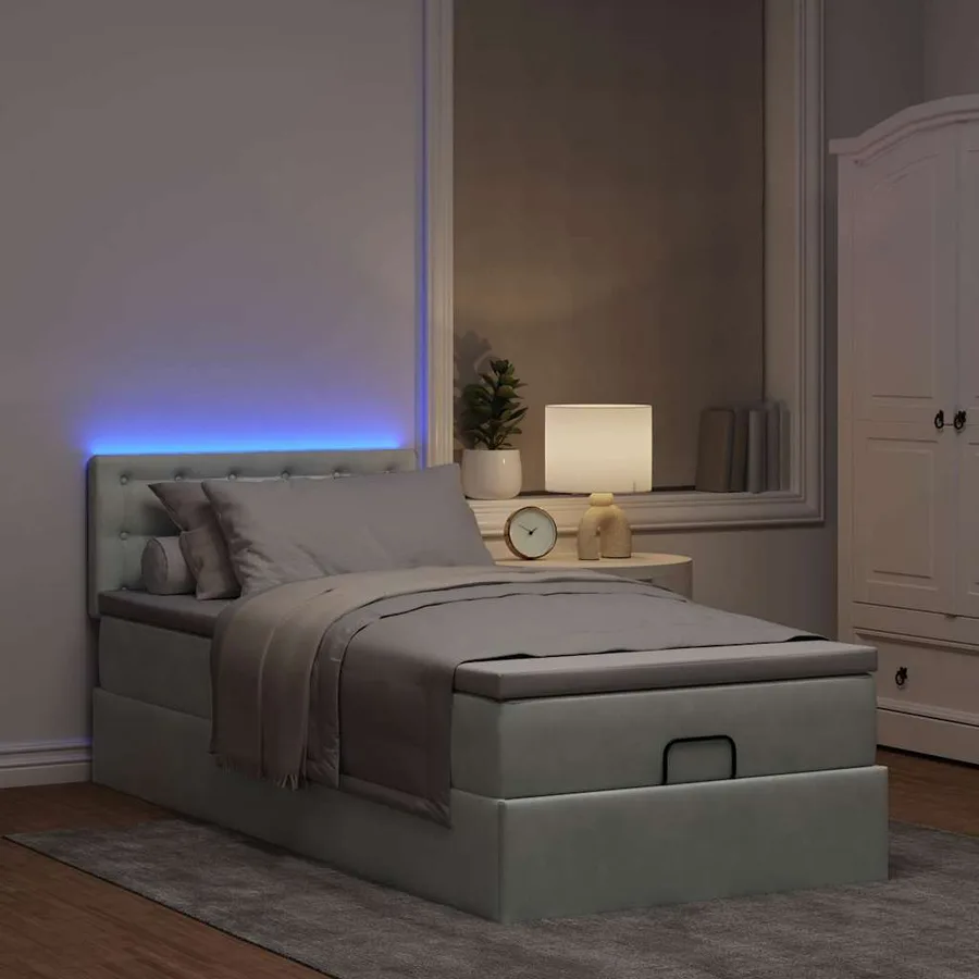 Cadre de lit ottoman et matelas gris clair 100x200 cm velours - 3