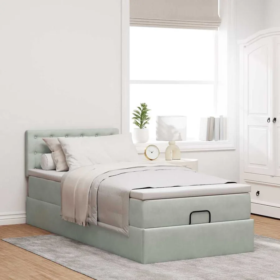 Cadre de lit ottoman et matelas gris clair 100x200 cm velours - 4