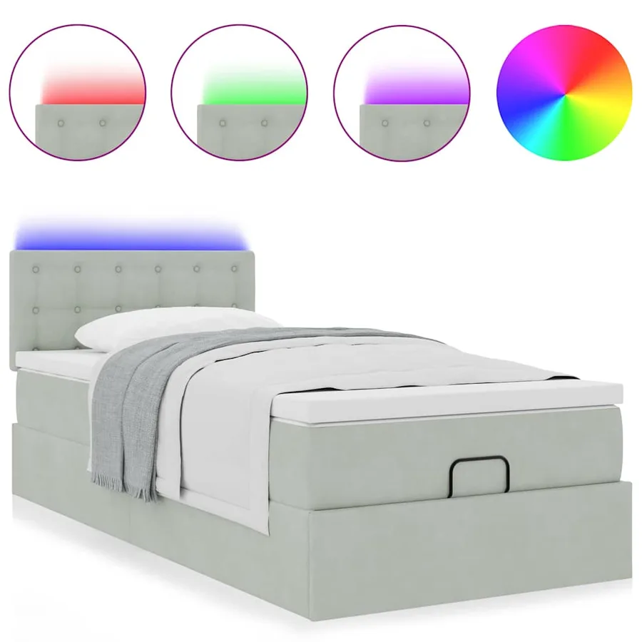 Cadre de lit ottoman et matelas gris clair 100x200 cm velours - 5