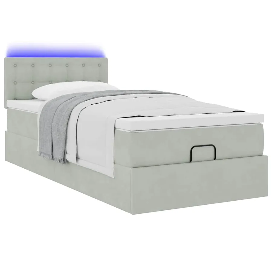 Cadre de lit ottoman et matelas gris clair 100x200 cm velours - 6