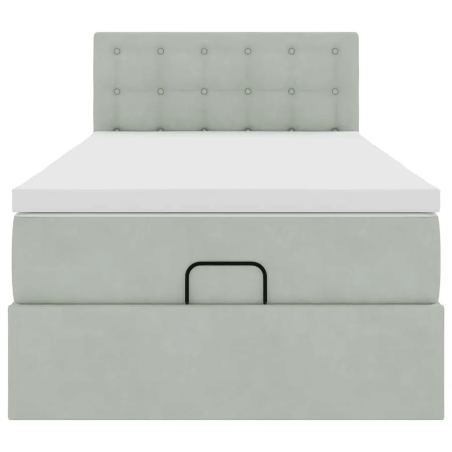 Cadre de lit ottoman et matelas gris clair 100x200 cm velours - 7