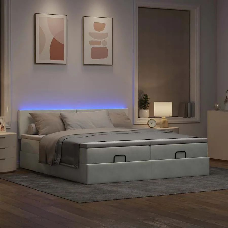 Cadre de lit ottoman avec matelas gris clair 200x200 cm velours - 3