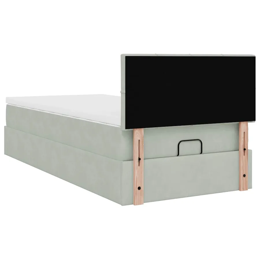 Cadre de lit ottoman et matelas gris clair 100x200 cm velours - 11