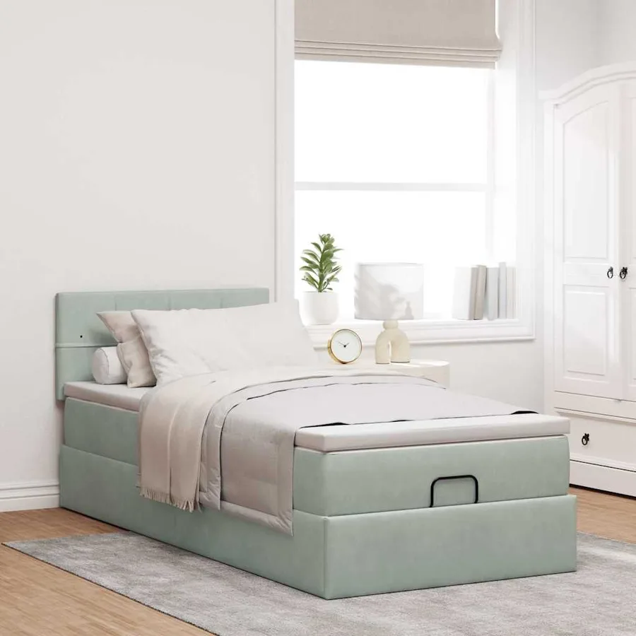 Cadre de lit ottoman et matelas gris clair 100x200 cm velours - 3