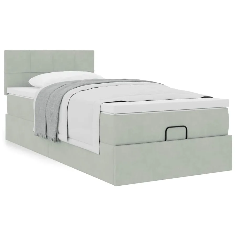 Cadre de lit ottoman et matelas gris clair 100x200 cm velours - 4