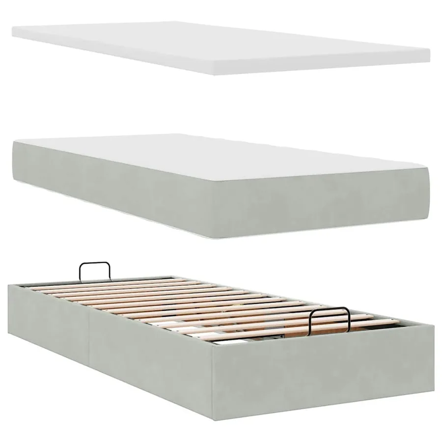 Cadre de lit ottoman et matelas gris clair 100x200 cm velours - 8