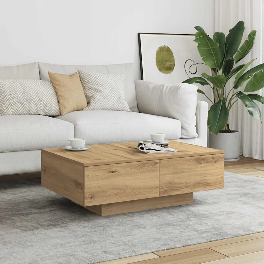 Table basse chêne artisanal 90x60x31 cm bois d'ingénierie