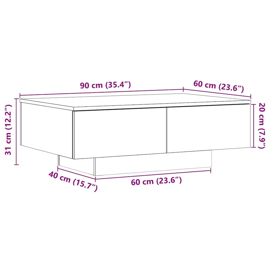 Table basse chêne artisanal 90x60x31 cm bois d'ingénierie - 10