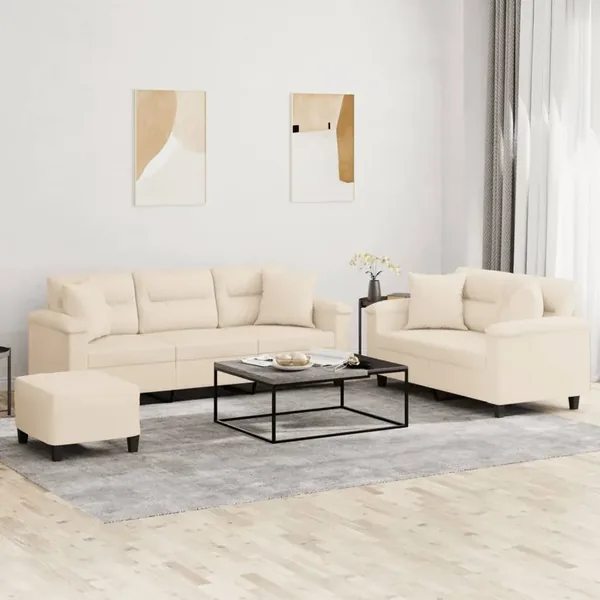 Ensemble de canapés 3 pcs avec coussins Beige Tissu microfibre