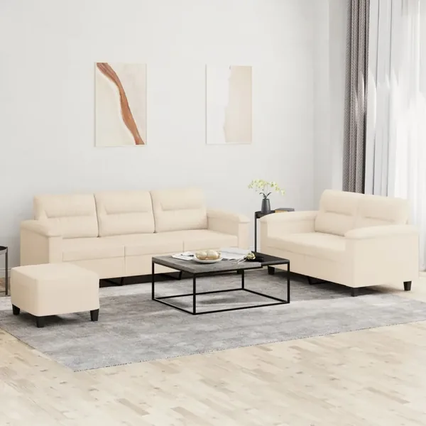 Ensemble de canapés 3 pcs avec coussins beige tissu microfibre