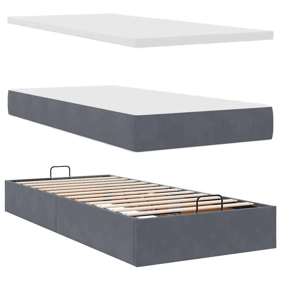 Cadre de lit ottoman avec matelas gris foncé 100x200 cm velours - 11