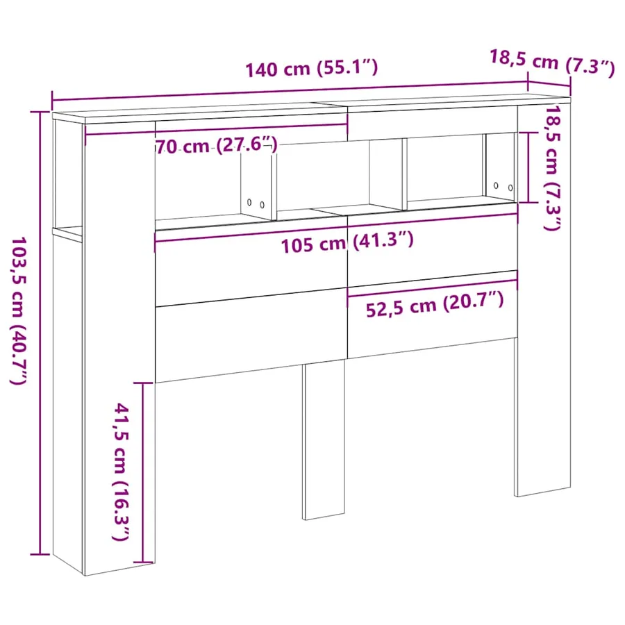 Tête de lit à LED vieux bois 140x18,5x103,5cm bois d'ingénierie - 14