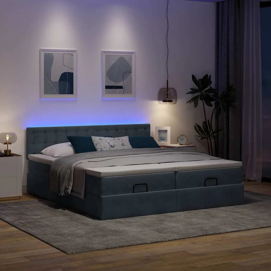 Cadre de lit ottoman avec matelas gris foncé 200x200 cm velours - 3