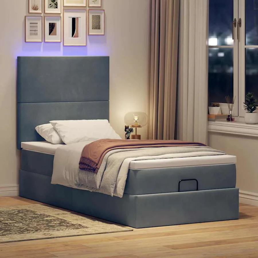 Cadre de lit ottoman avec matelas gris foncé 100x200 cm velours - 3