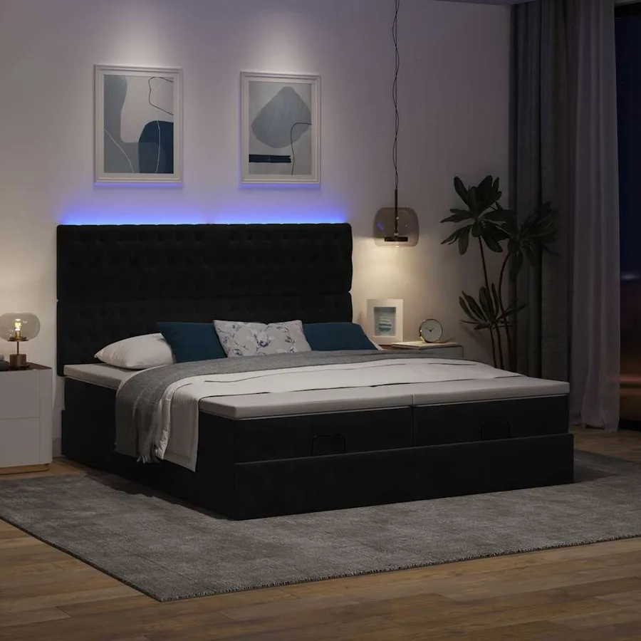 Cadre de lit ottoman avec matelas noir 180x200cm velours - 3