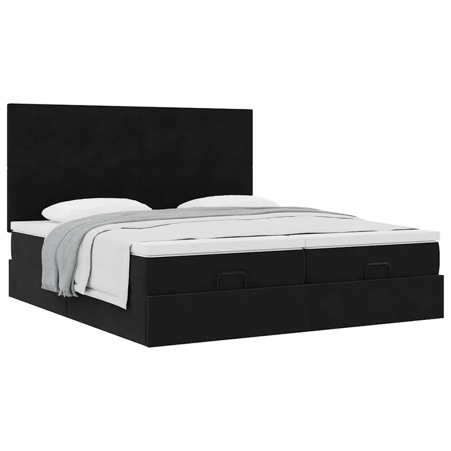 Cadre de lit ottoman avec matelas noir 180x200cm velours - 5