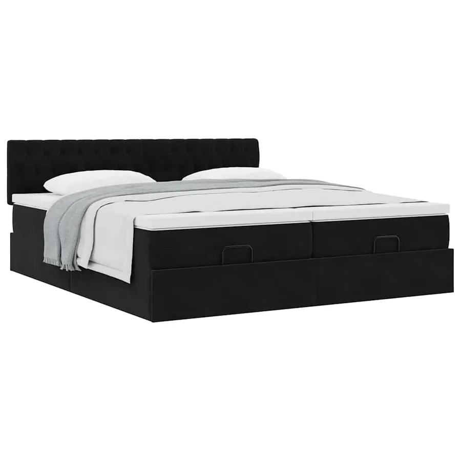Cadre de lit ottoman avec matelas noir 180x200cm velours - 5