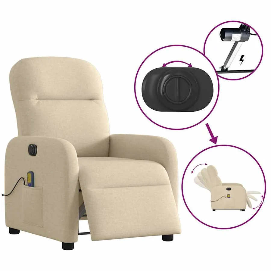 Fauteuil inclinable de massage électrique crème tissu - 10