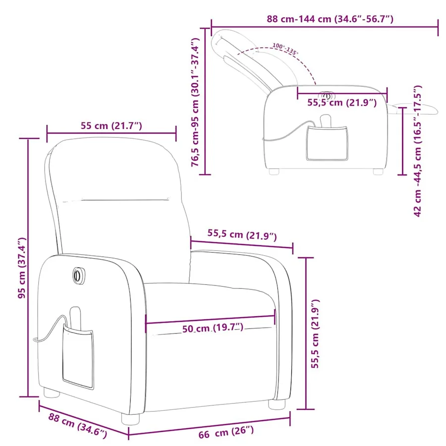 Fauteuil inclinable de massage électrique crème tissu - 17