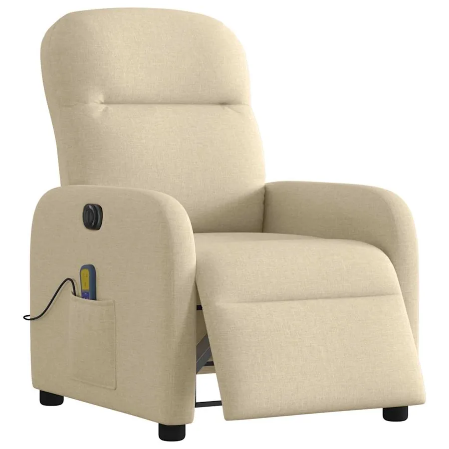 Fauteuil inclinable de massage électrique crème tissu - 3