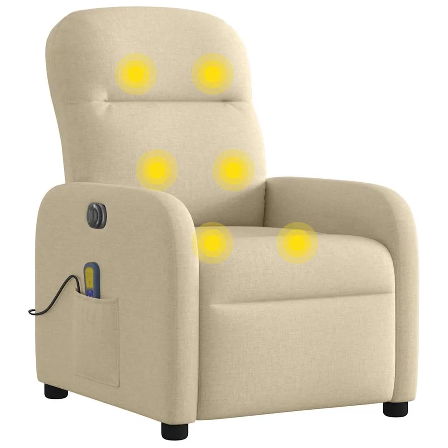 Fauteuil inclinable de massage électrique crème tissu - 8