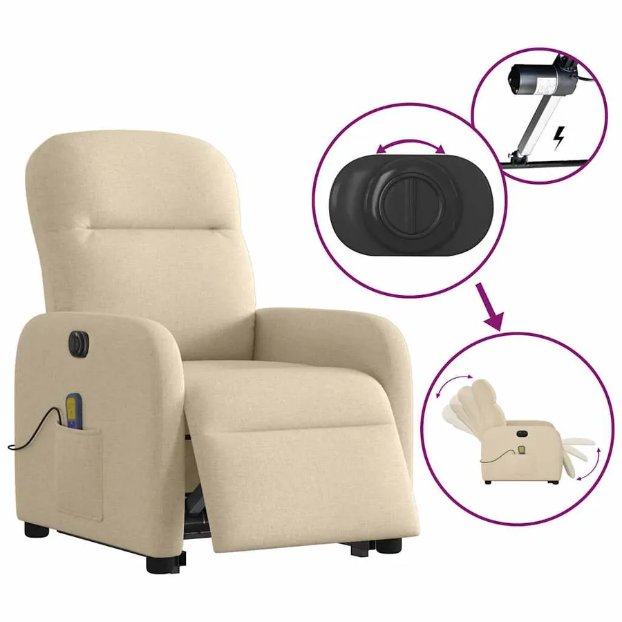 Fauteuil inclinable de massage électrique Crème Tissu - 10