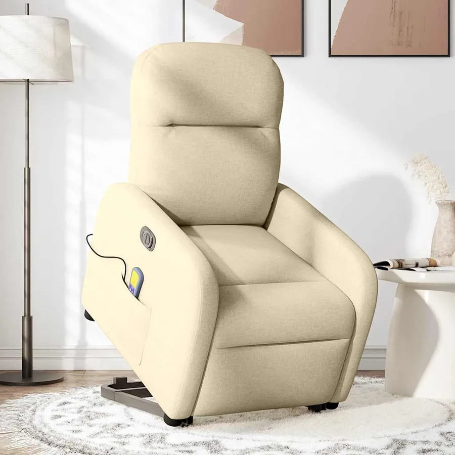Fauteuil inclinable de massage électrique Crème Tissu - 2
