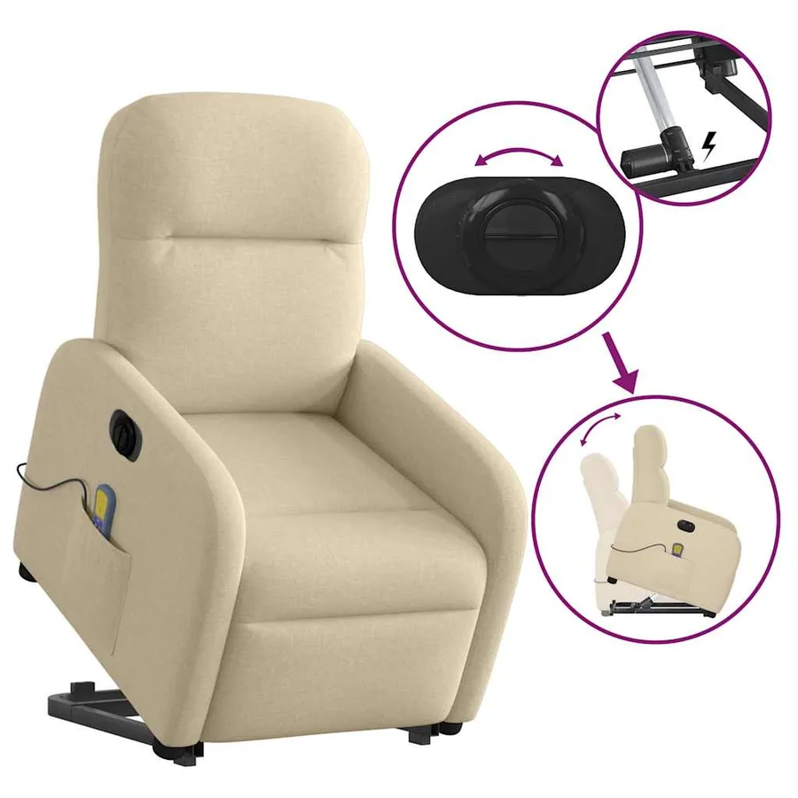 Fauteuil inclinable de massage électrique Crème Tissu - 9