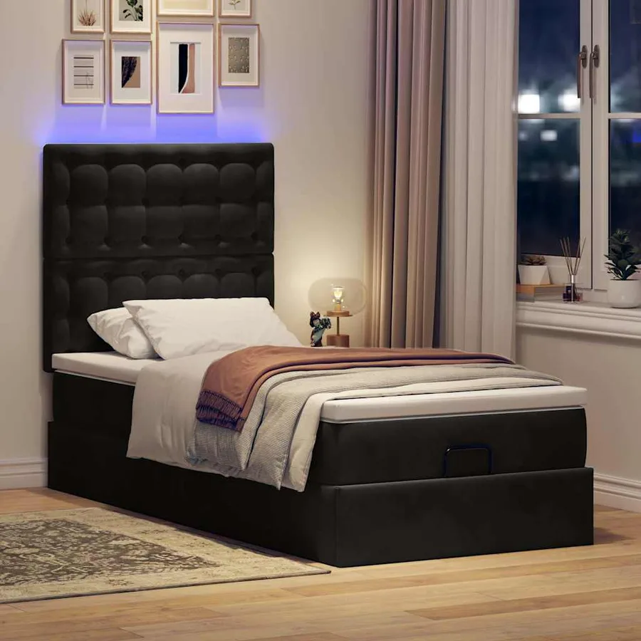 Cadre de lit ottoman avec matelas noir 90x200 cm velours - 3