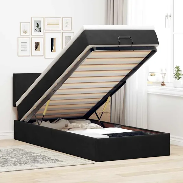 Cadre de lit ottoman avec matelas noir 90x200 cm velours