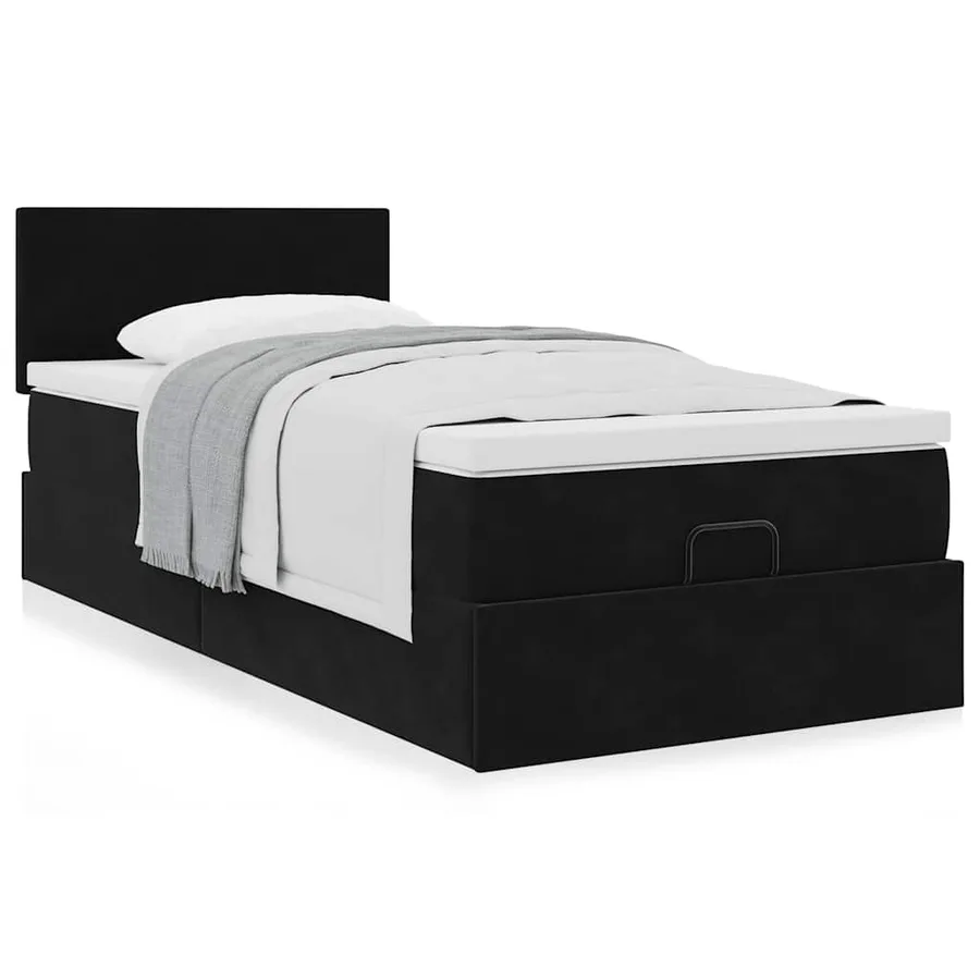 Cadre de lit ottoman avec matelas noir 90x200 cm velours - 4