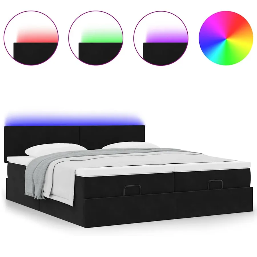Cadre de lit ottoman avec matelas noir 180x200cm velours - 5