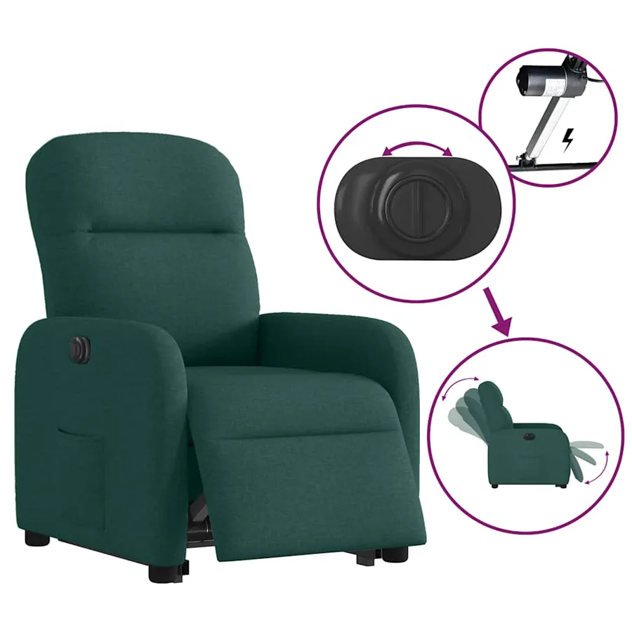 Fauteuil inclinable électrique vert foncé tissu - 9