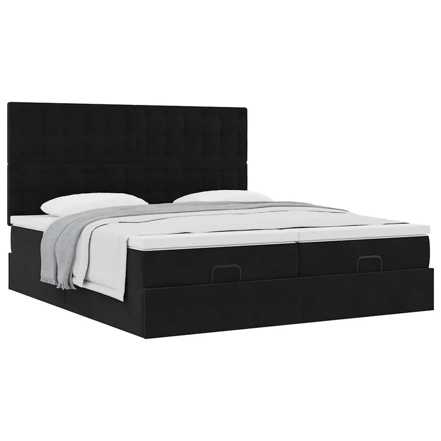 Cadre de lit ottoman avec matelas noir 180x200cm velours - 5