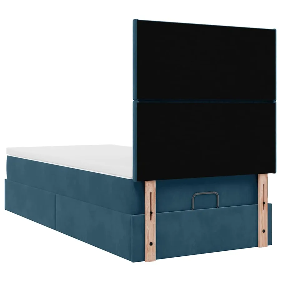 Cadre de lit ottoman avec matelas bleu foncé 90x200 cm velours - 9