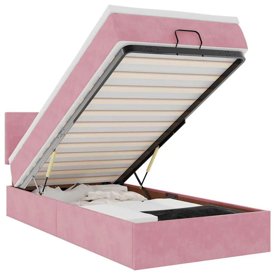 Cadre de lit ottoman avec matelas rose 90x200 cm velours - 2