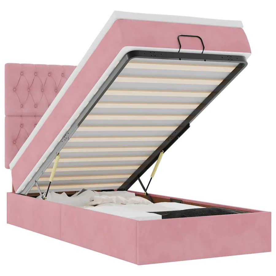 Cadre de lit ottoman avec matelas rose 90x200 cm velours - 2
