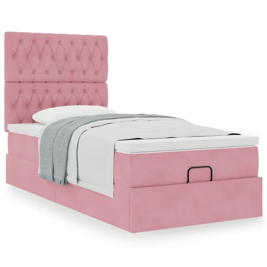 Cadre de lit ottoman avec matelas rose 90x200 cm velours - 4