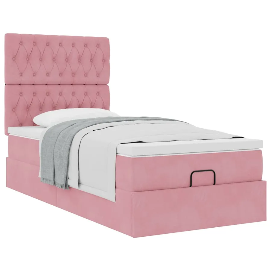 Cadre de lit ottoman avec matelas rose 90x200 cm velours - 5