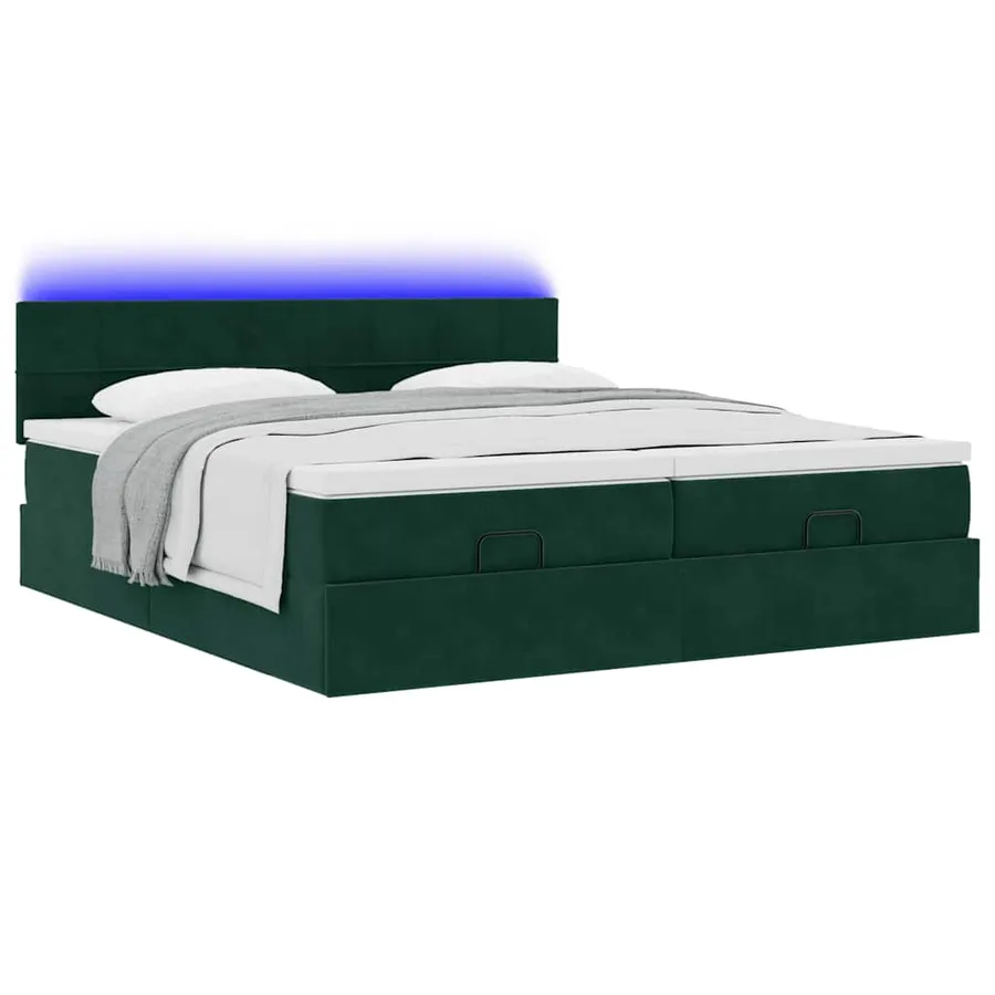 Cadre de lit ottoman avec matelas vert foncé 200x200 cm velours - 6