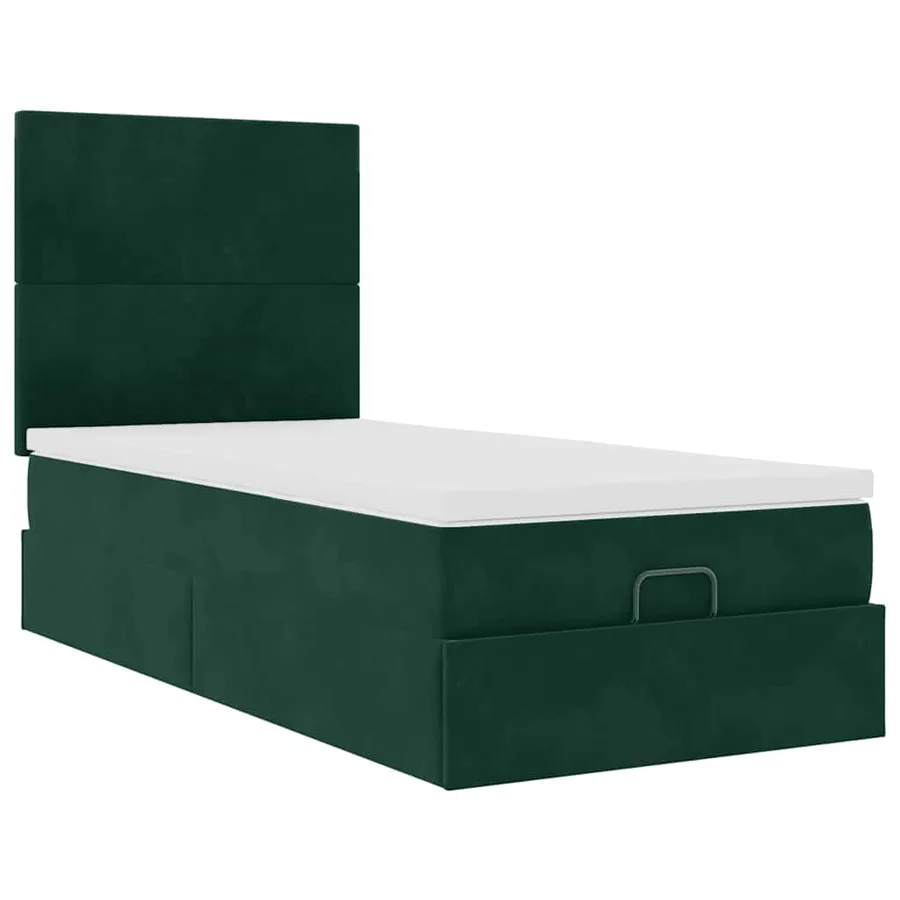 Cadre de lit ottoman avec matelas vert foncé 100x200 cm velours - 6