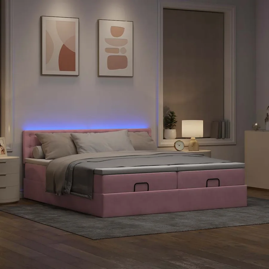 Cadre de lit ottoman avec matelas rose 180x200 cm velours - 3