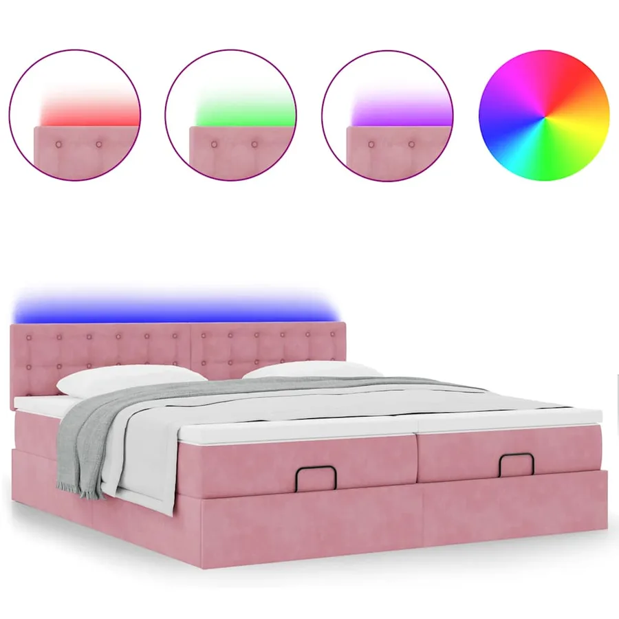 Cadre de lit ottoman avec matelas rose 180x200 cm velours - 5