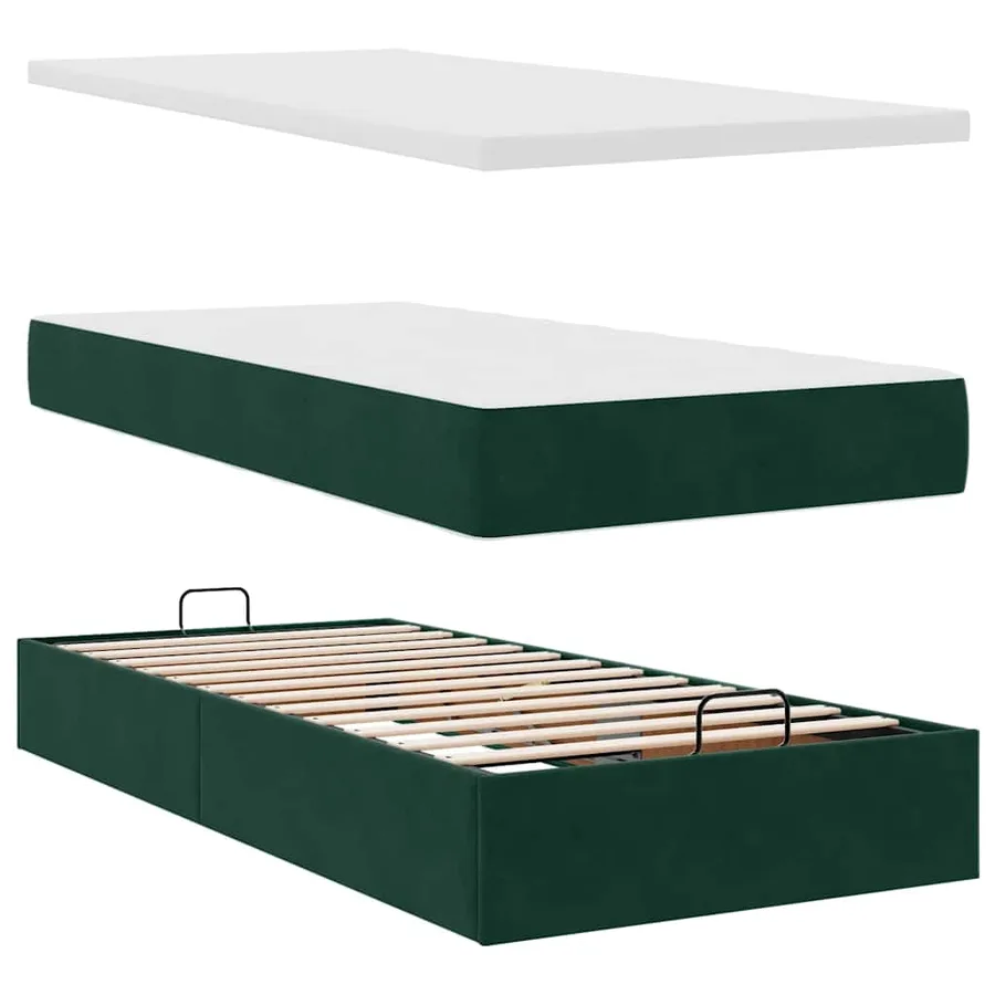 Cadre de lit ottoman avec matelas vert foncé 200x200 cm velours - 11