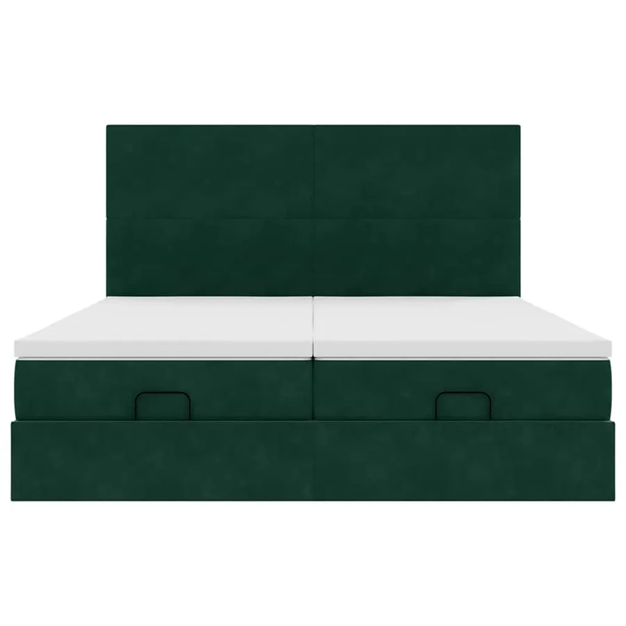 Cadre de lit ottoman avec matelas vert foncé 200x200 cm velours - 7