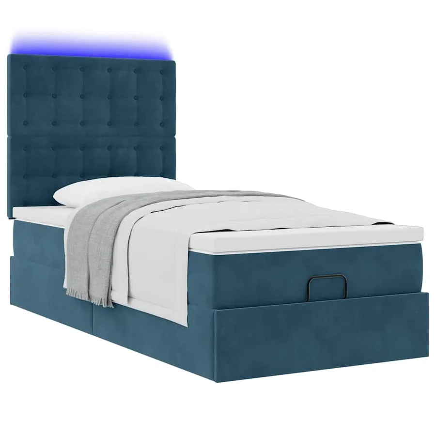 Cadre de lit ottoman avec matelas bleu foncé 90x200 cm velours - 6