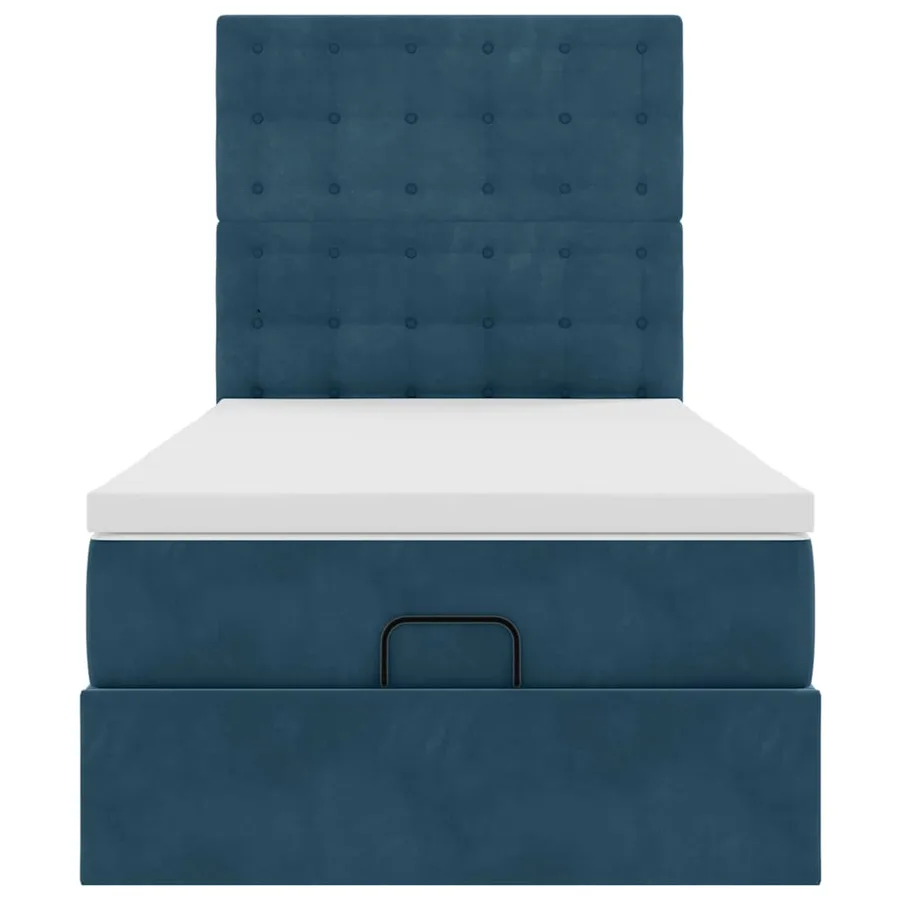Cadre de lit ottoman avec matelas bleu foncé 90x200 cm velours - 8