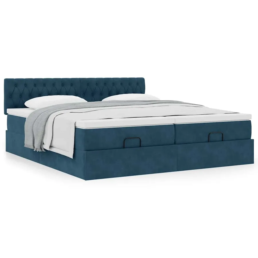 Cadre de lit ottoman avec matelas bleu foncé 180x200 cm velours - 4